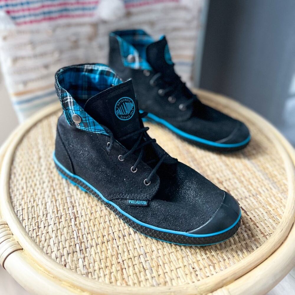 Palladium Black Blue High Top Lace-Up Sneaker Boots Women’s Size 7 - Picture 1 of 7